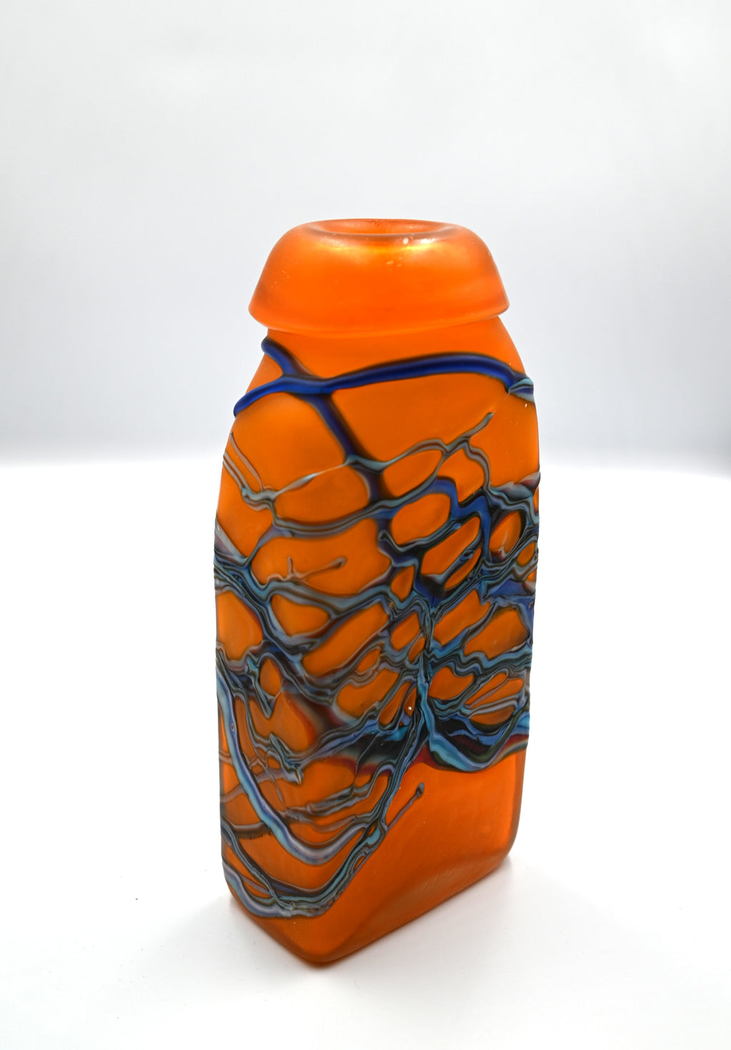 Azerbaijan Hand-Blown Orange and Blue Art Glass Sculpture