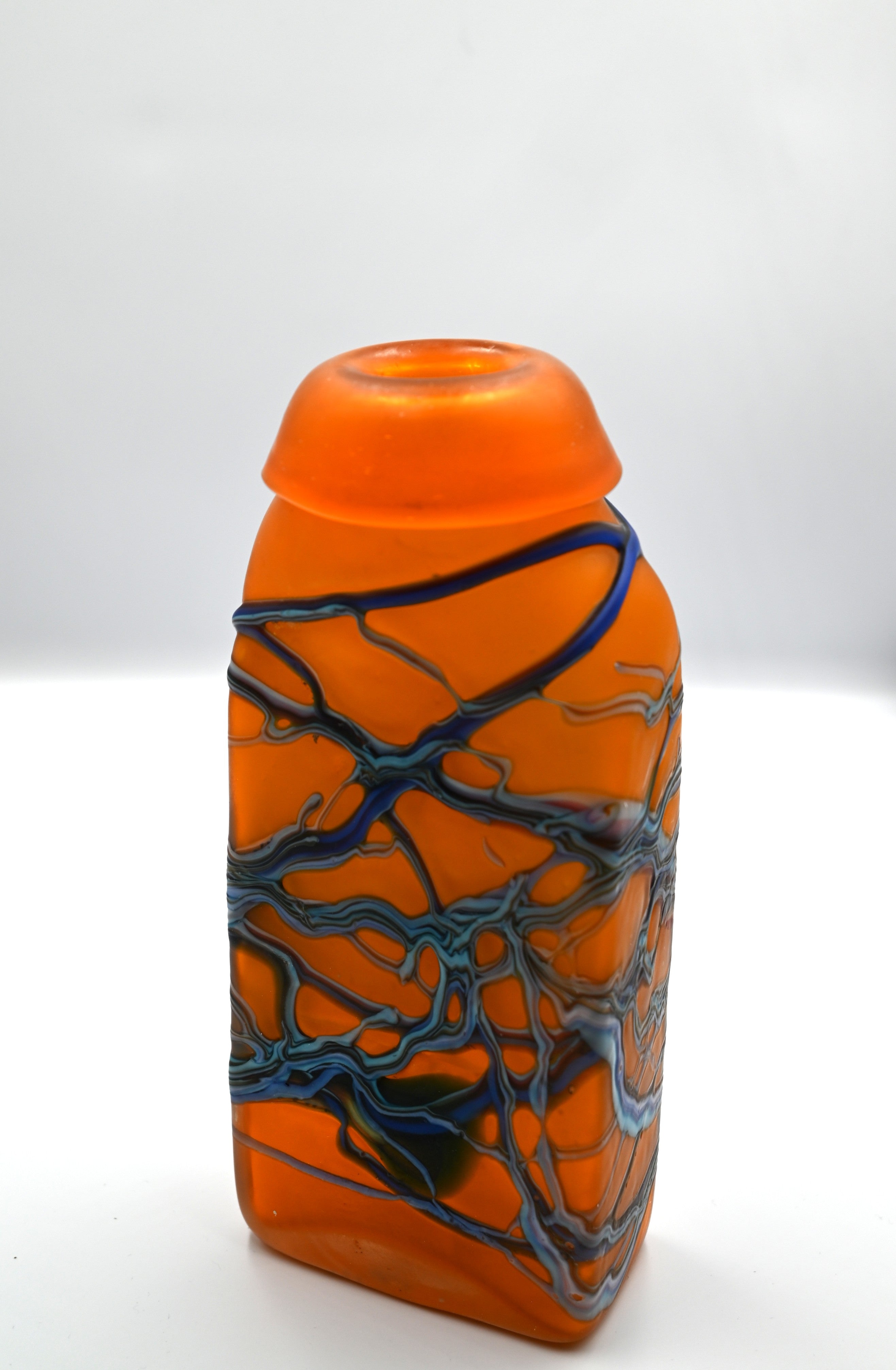 Azerbaijan Hand-Blown Orange and Blue Art Glass Sculpture