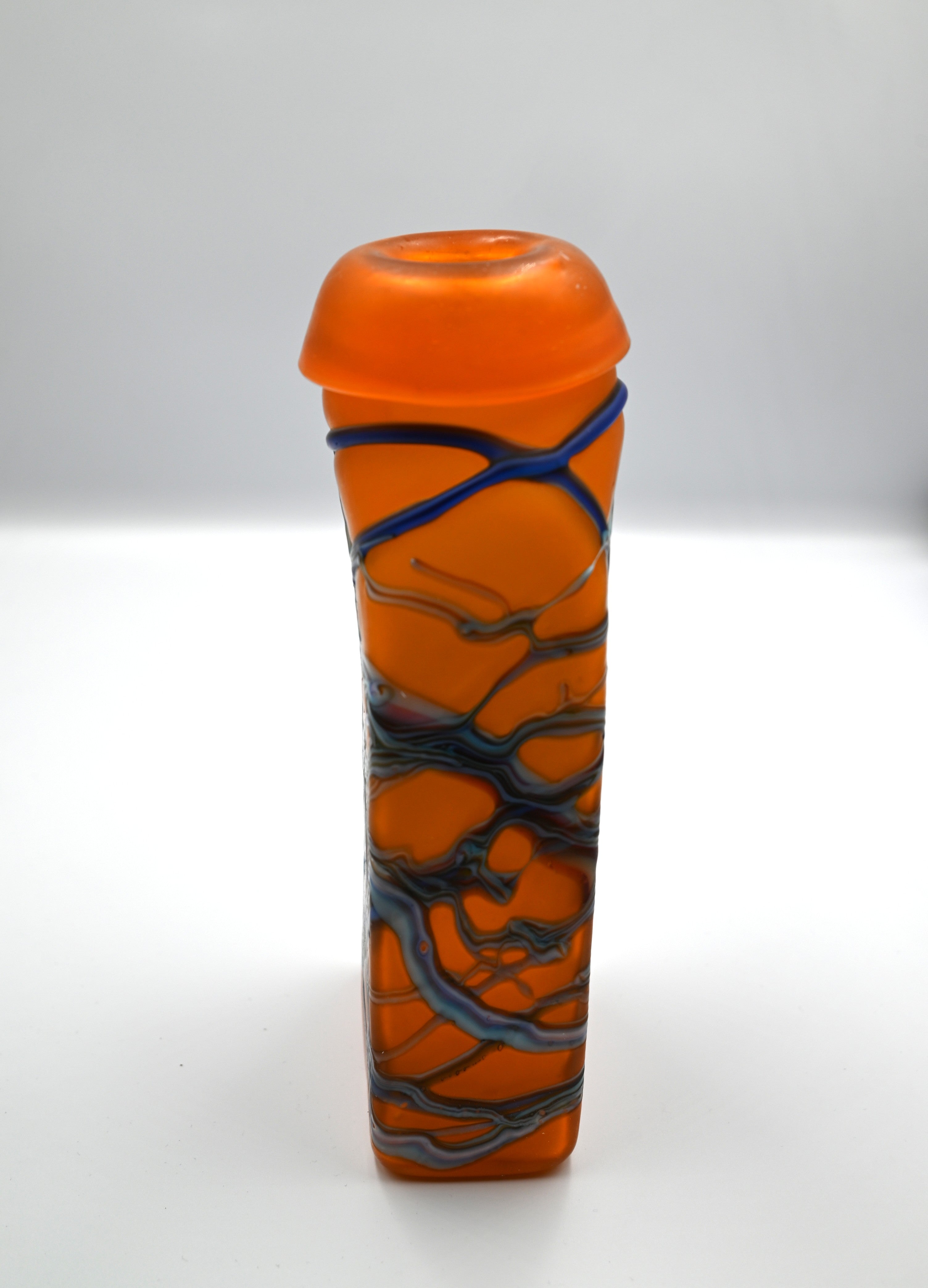 Azerbaijan Hand-Blown Orange and Blue Art Glass Sculpture