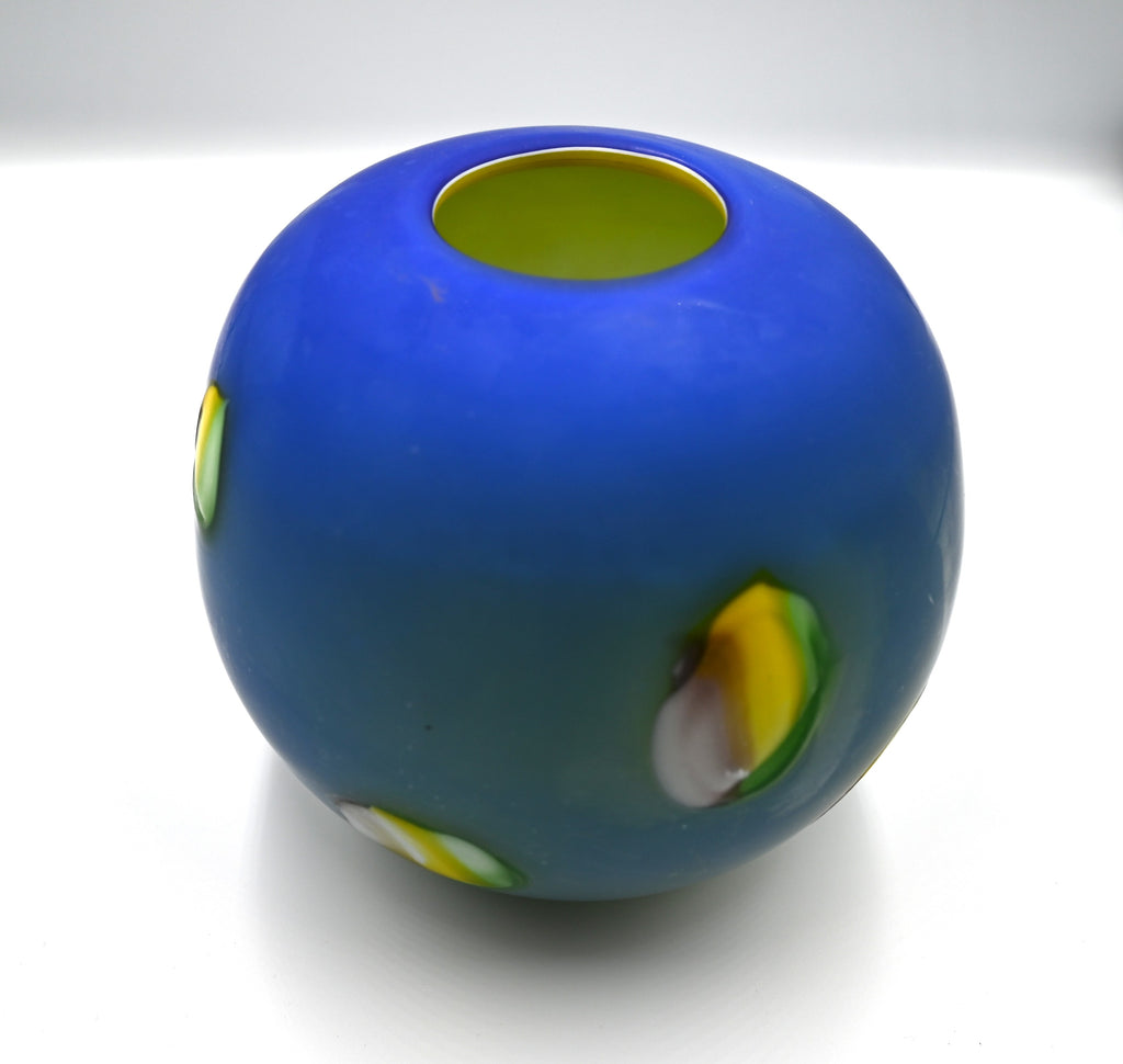 Large Vintage Azerbaijan Blue Hand-Blown Matte Glass Globe