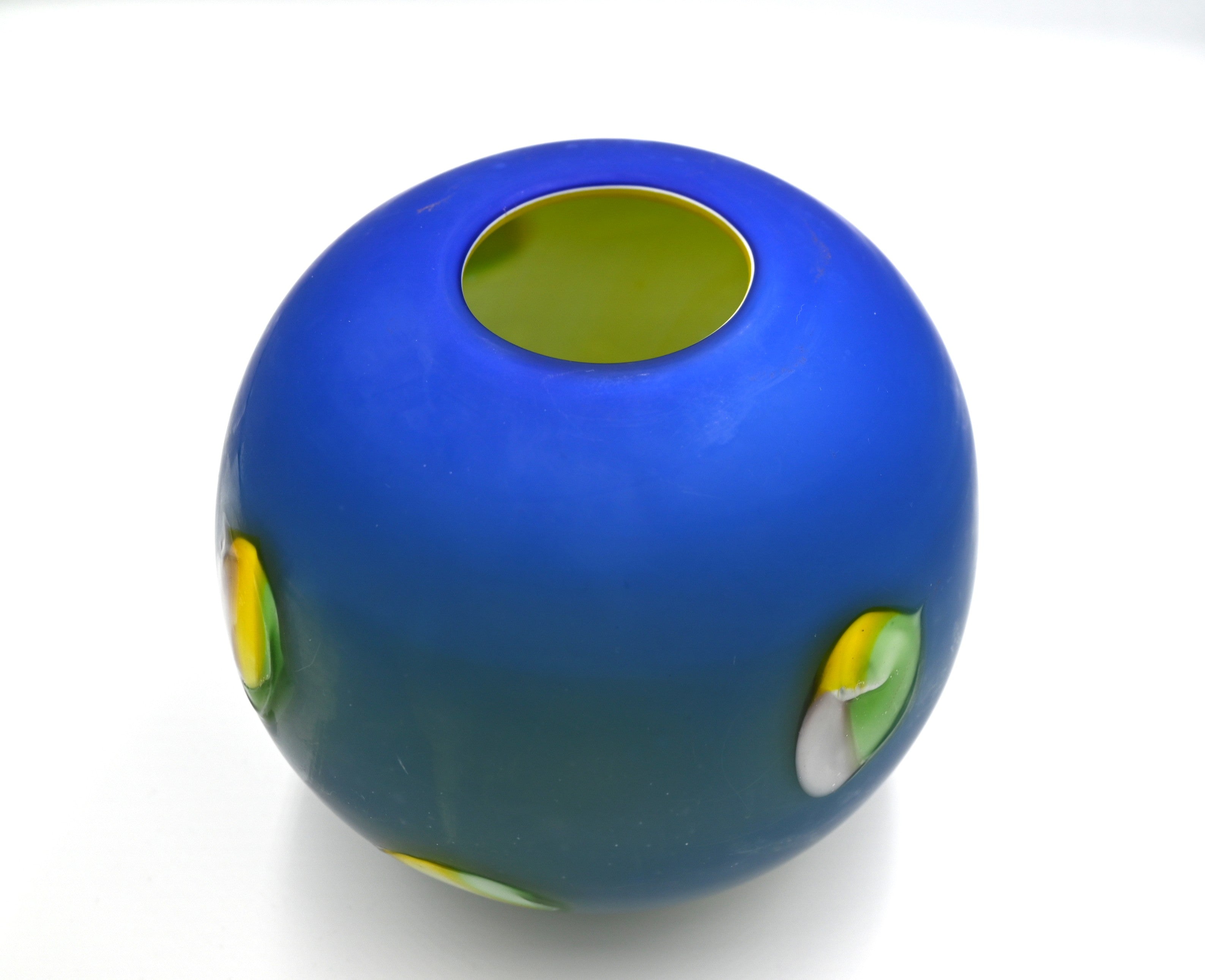 Large Vintage Azerbaijan Blue Hand-Blown Matte Glass Globe