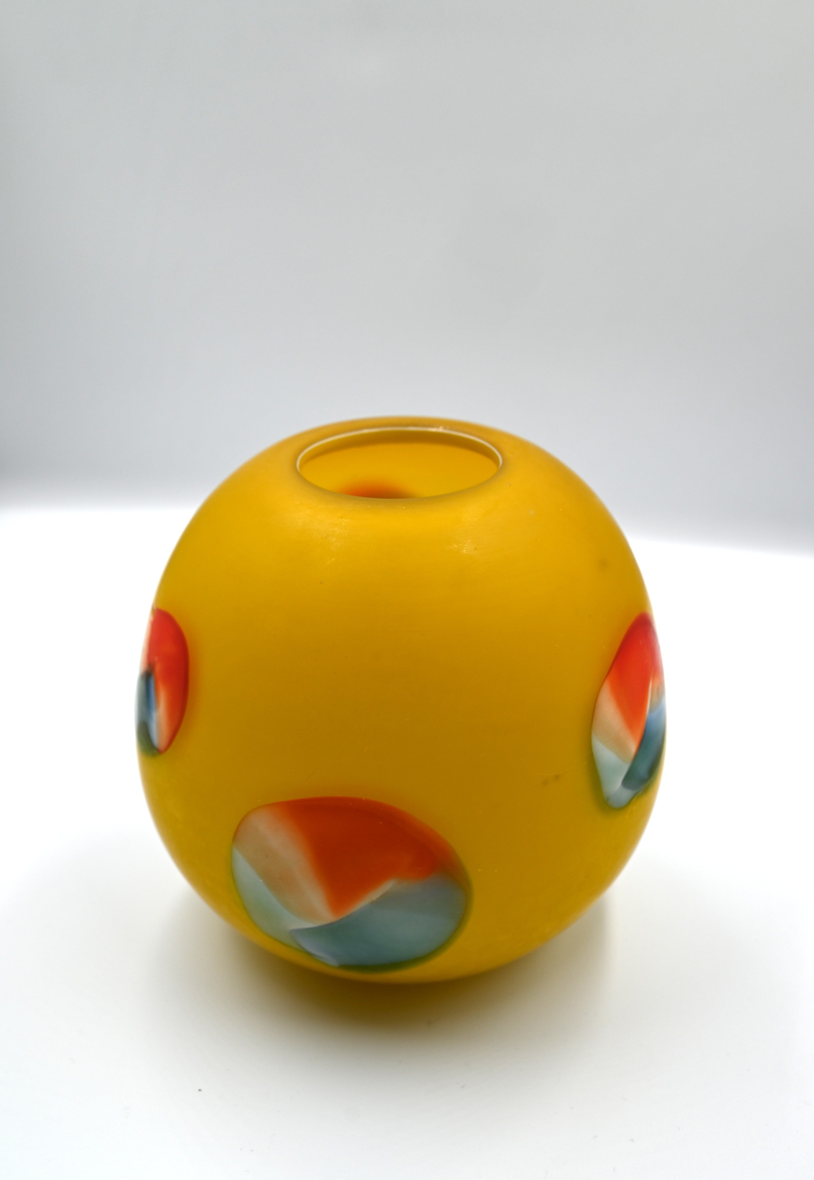 MCM Azerbaijan Handblown Yellow Globe Vase with Turquoise & Orange Detail