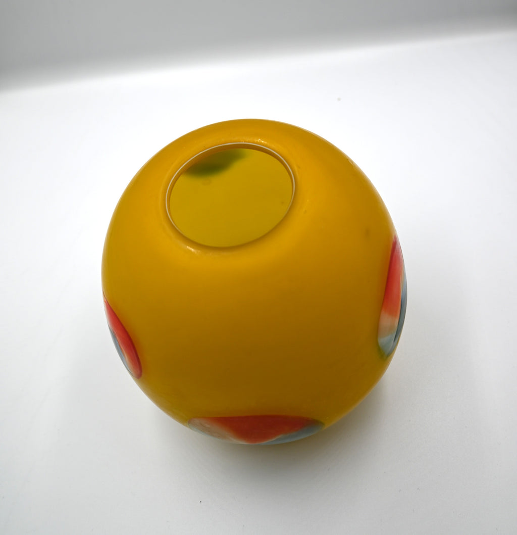 MCM Azerbaijan Handblown Yellow Globe Vase with Turquoise & Orange Detail