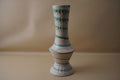 Mid Century Studio Vase Ribbed Tan Body with Green Cascade Glaze