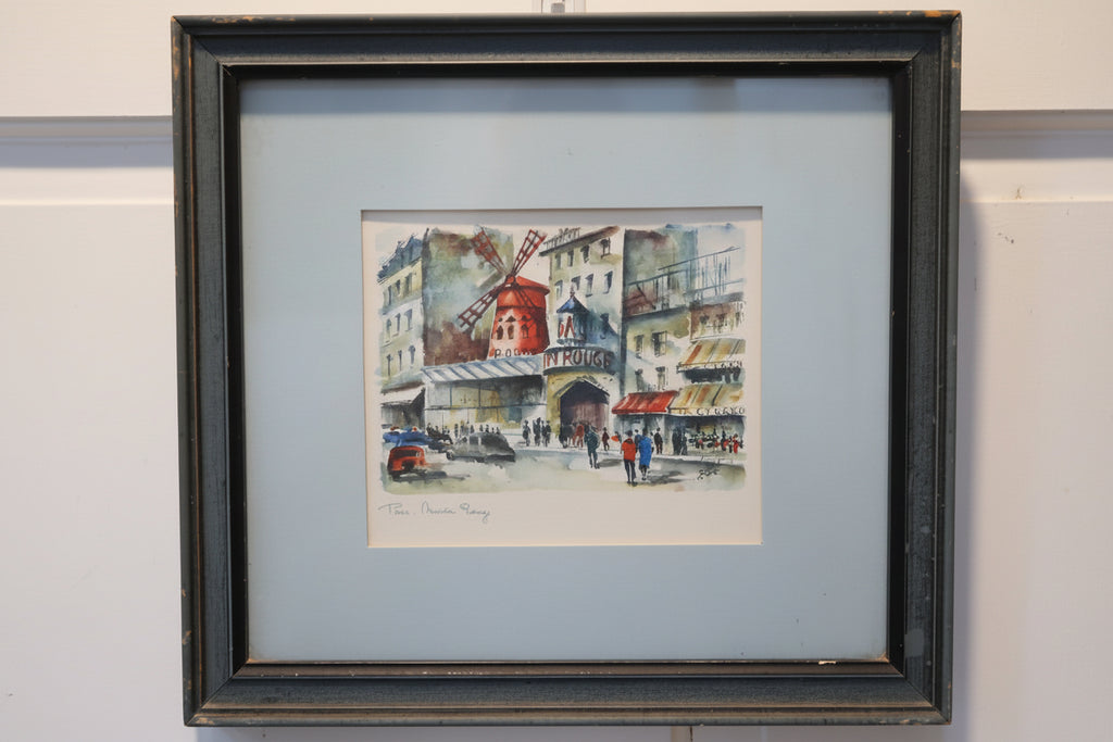 Framed Paris Watercolor Moulin Rouge Street Scene by Zoé