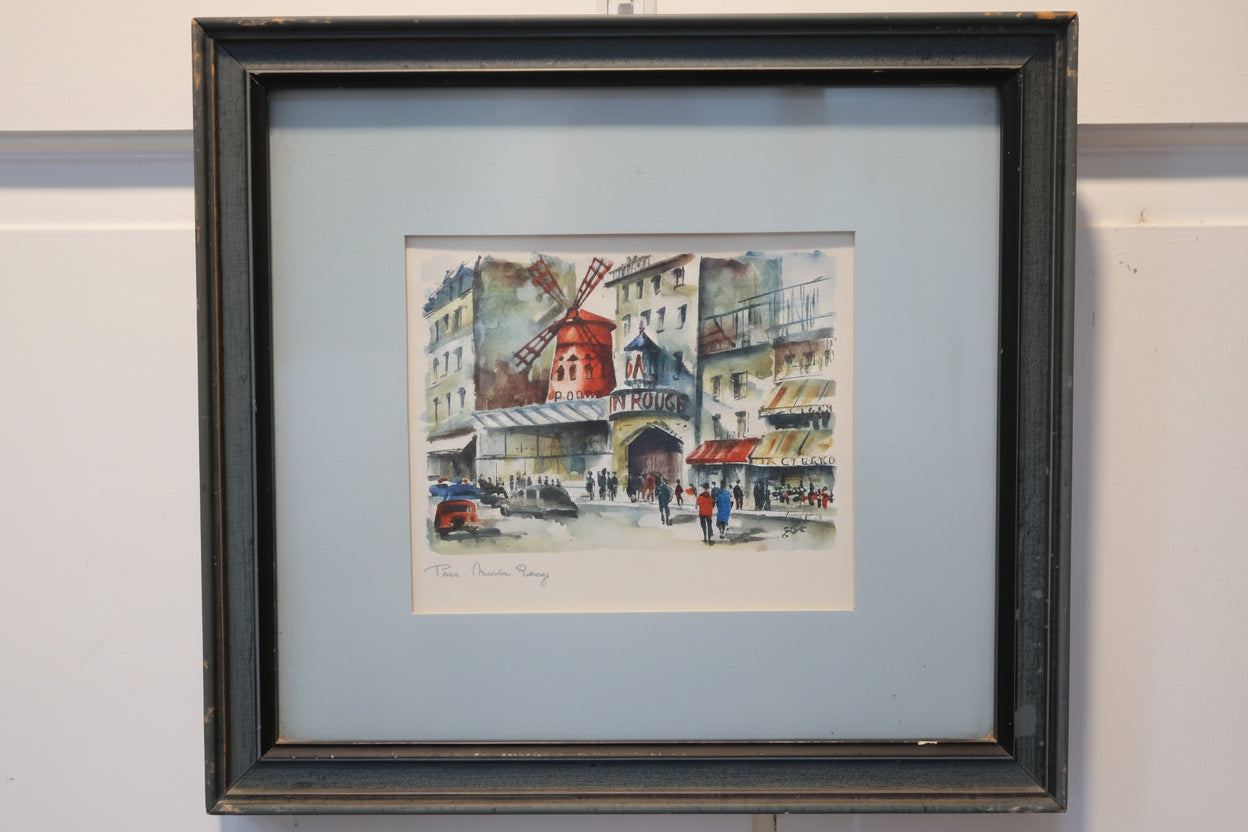 Framed Paris Watercolor Moulin Rouge Street Scene by Zoé