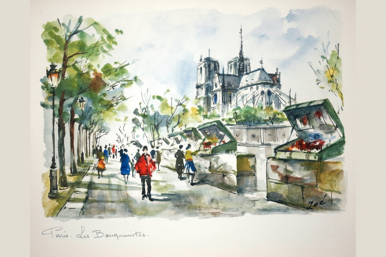 Paris Watercolor Les Bouquinistes by Zoe