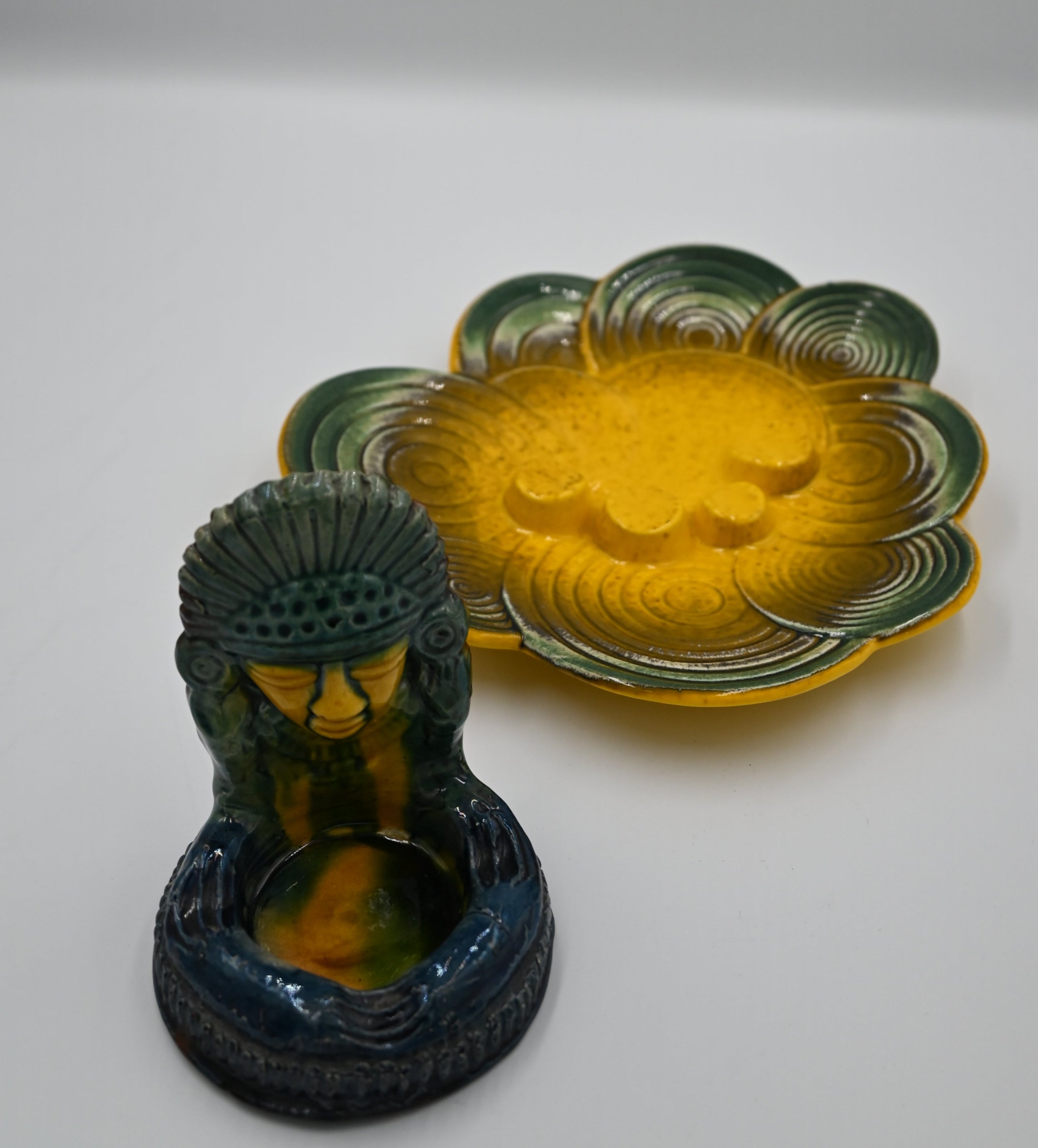 Vintage Aztec-Inspired Mini Ceramic Ashtray