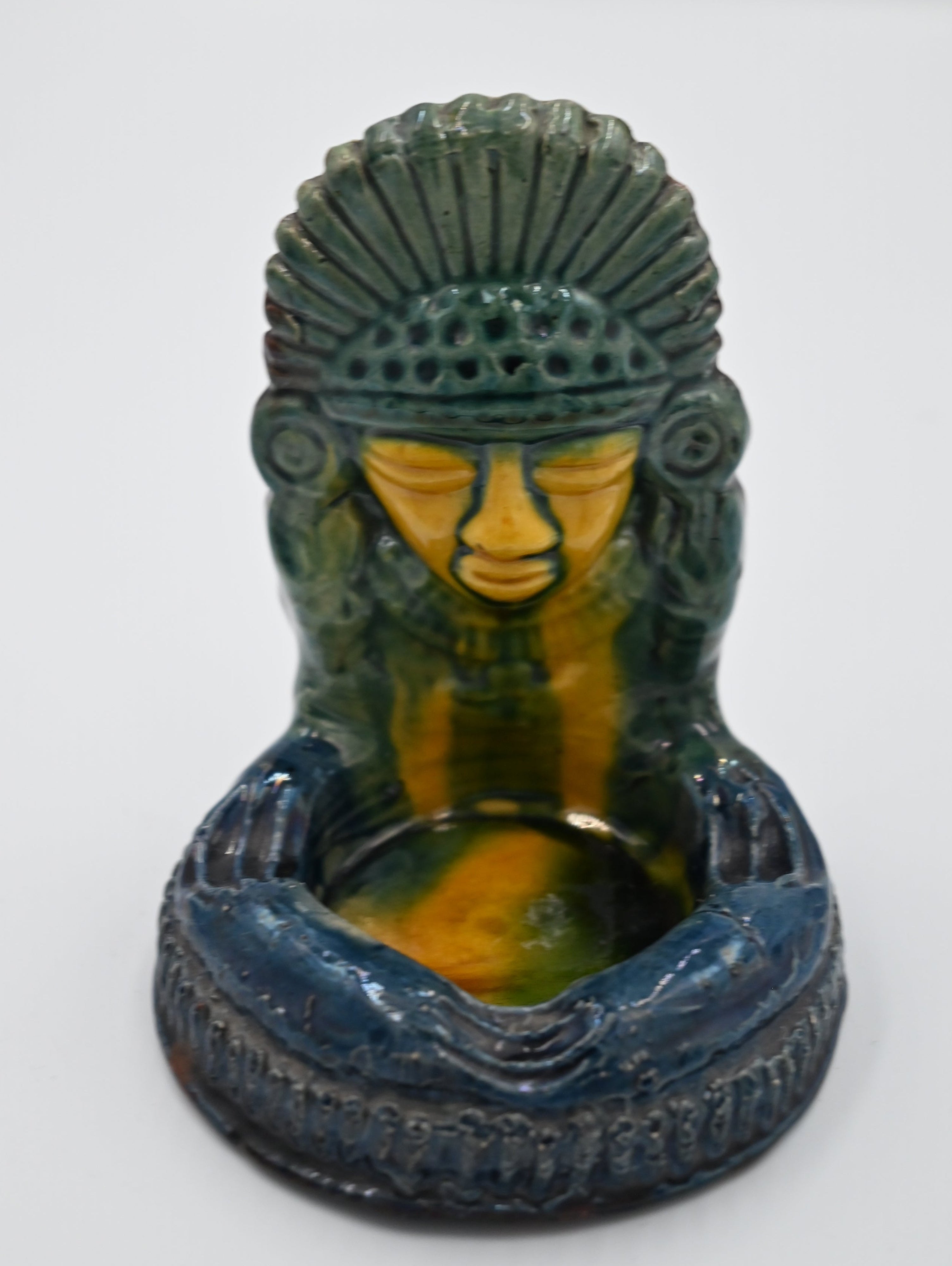 Vintage Aztec-Inspired Mini Ceramic Ashtray