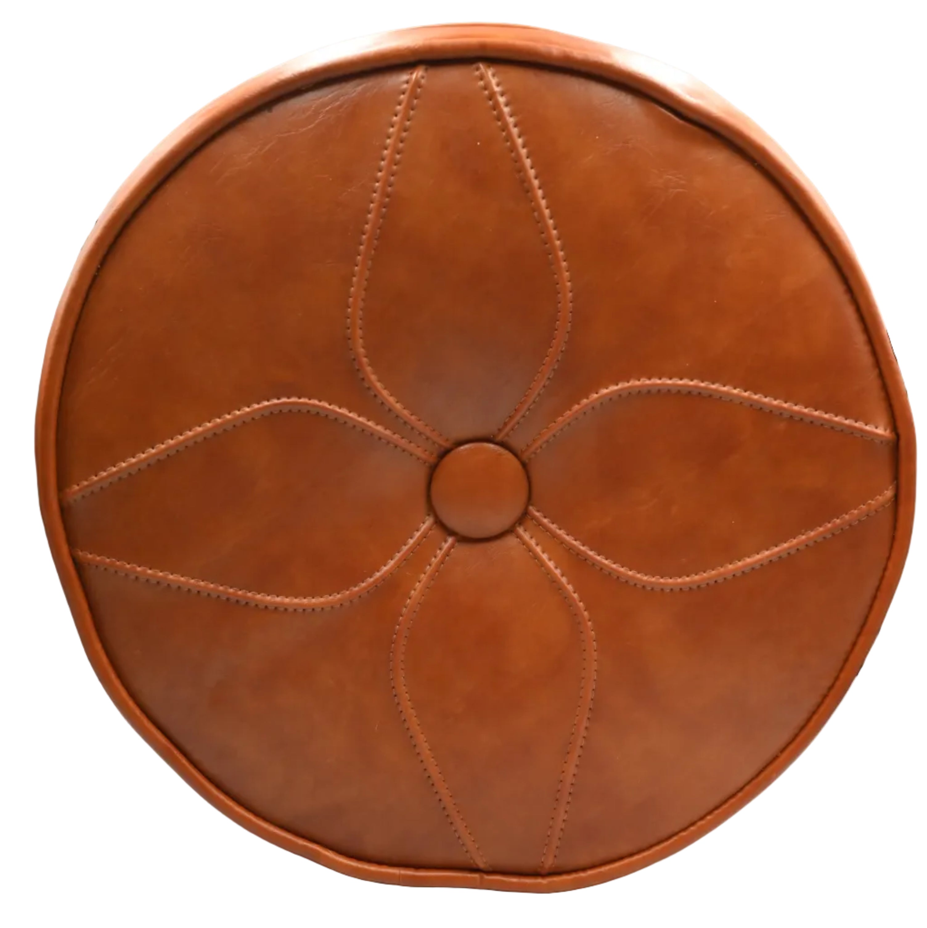 Mid-Century Modern Faux Leather Ottoman Rich Brown Stitchwork