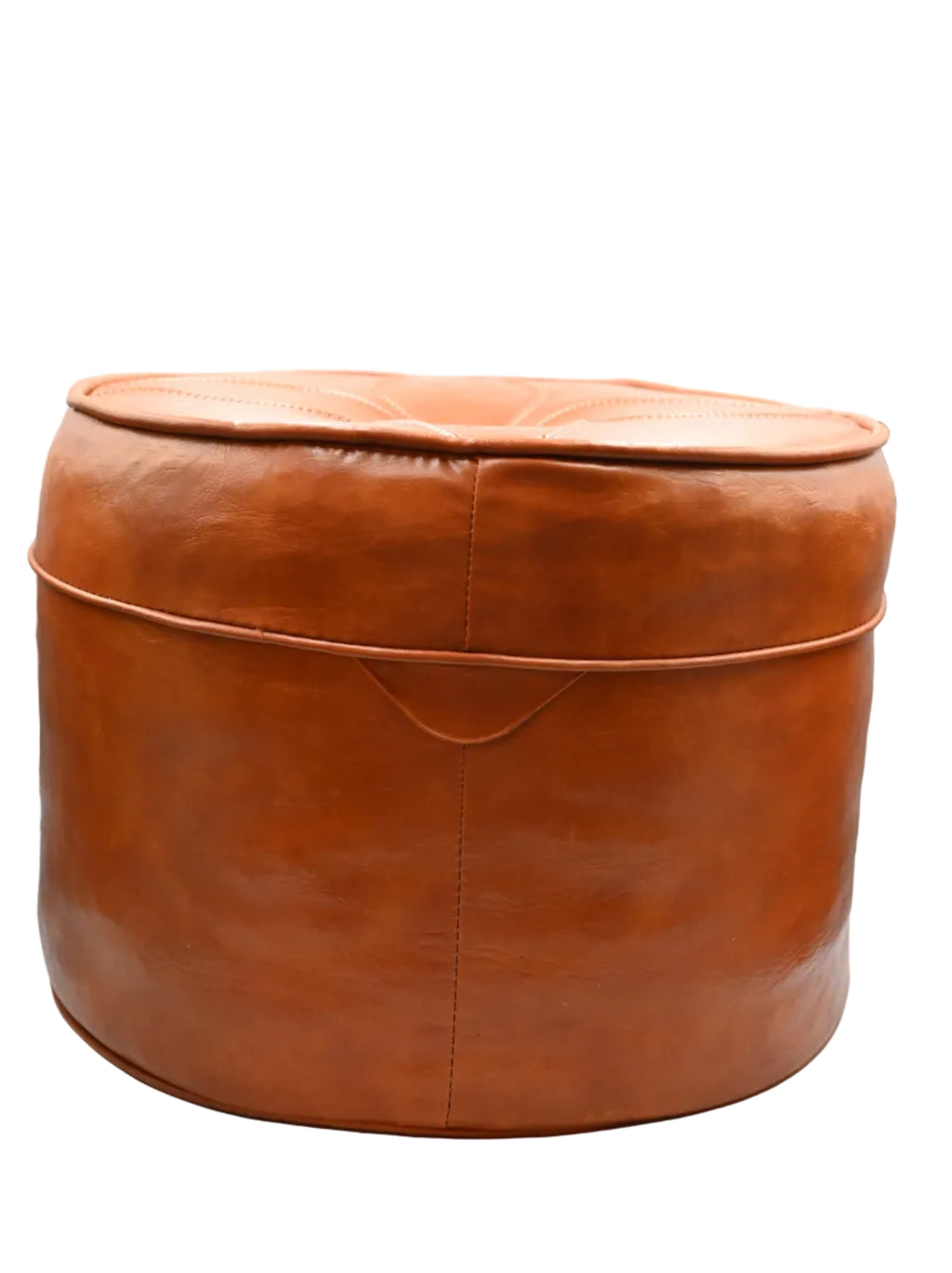 Mid-Century Modern Faux Leather Ottoman Rich Brown Stitchwork