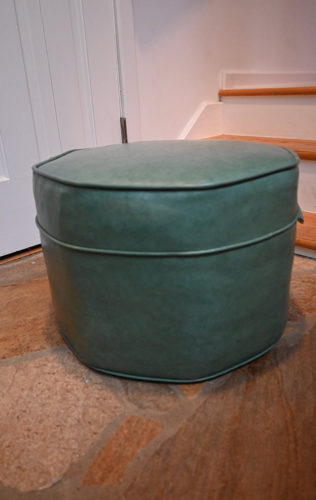 Mid-Century Modern Green Faux Leather Ottoman