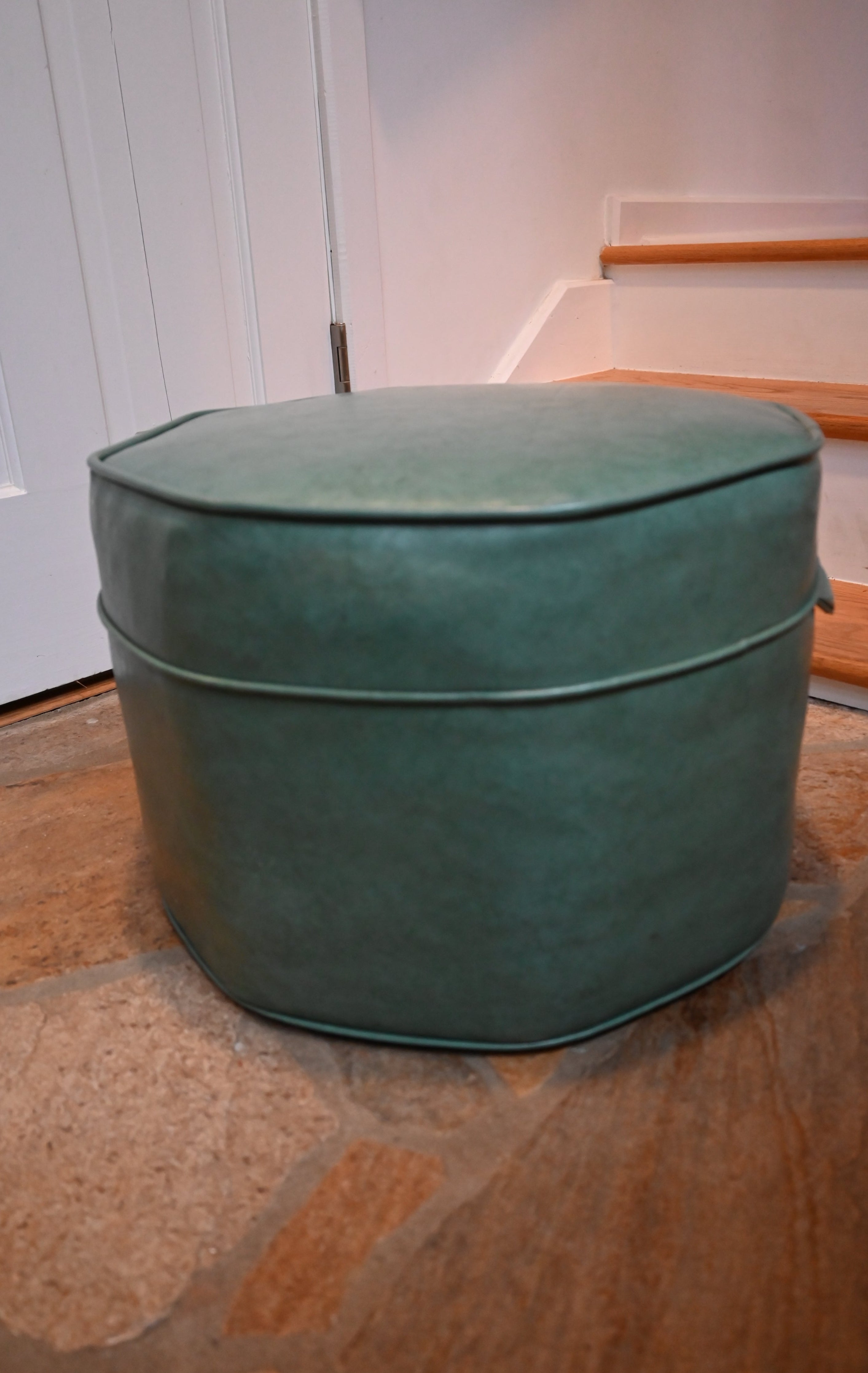 Mid-Century Modern Green Faux Leather Ottoman