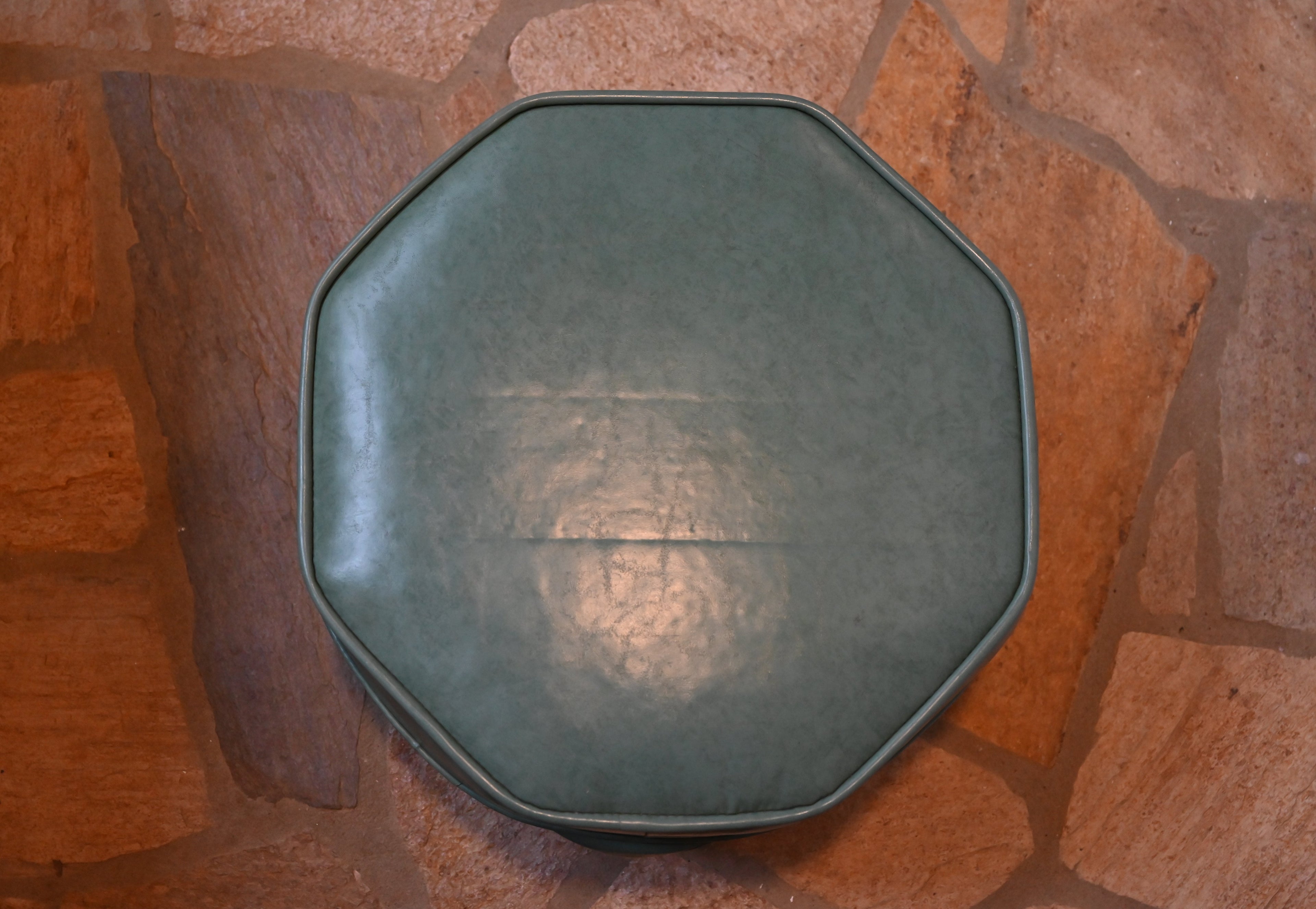 Mid-Century Modern Green Faux Leather Ottoman