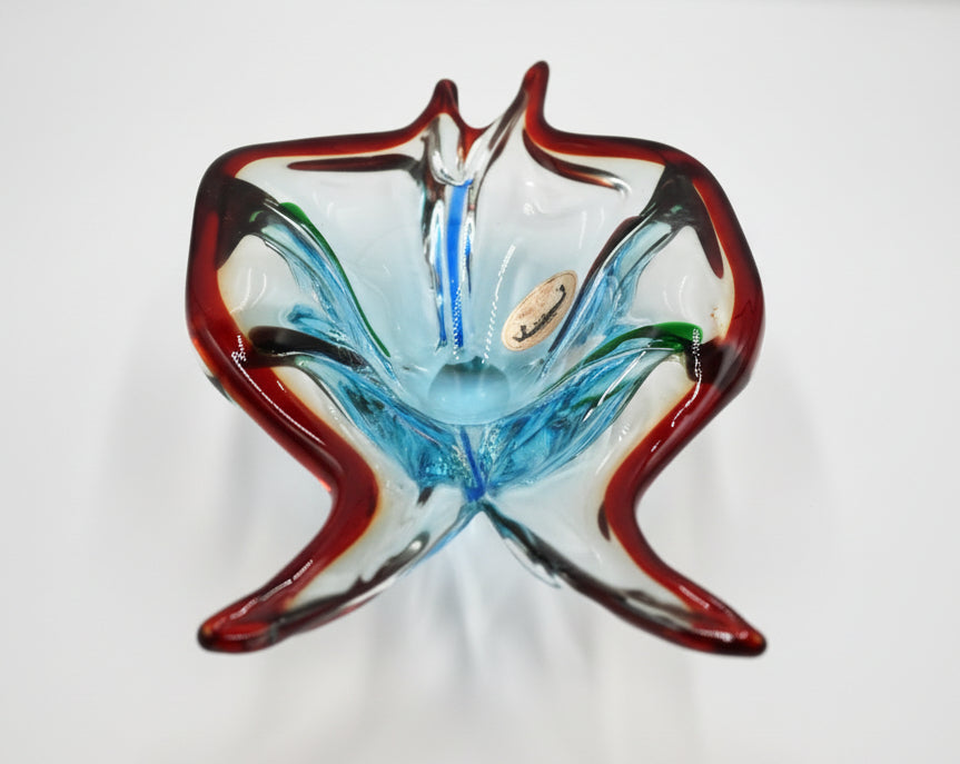 Murano Hand‑Blown Glass Red‑Edge Electric Swirl Art Sculpture