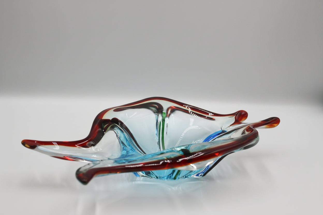 Murano Hand‑Blown Glass Red‑Edge Electric Swirl Art Sculpture