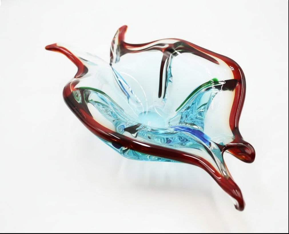 Murano Hand‑Blown Glass Red‑Edge Electric Swirl Art Sculpture