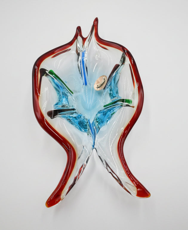 Murano Hand‑Blown Glass Red‑Edge Electric Swirl Art Sculpture