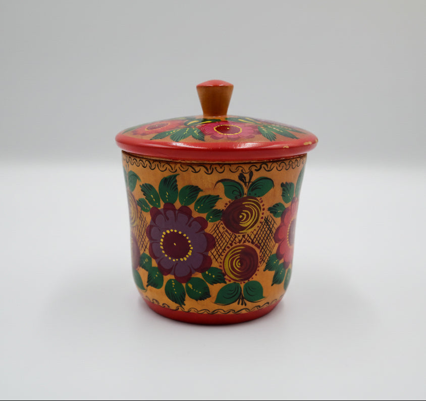 Vintage Russian Hand‑Painted Folk Art Salt Cellar