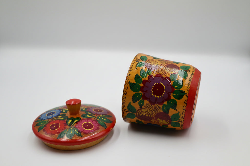 Vintage Russian Hand‑Painted Folk Art Salt Cellar