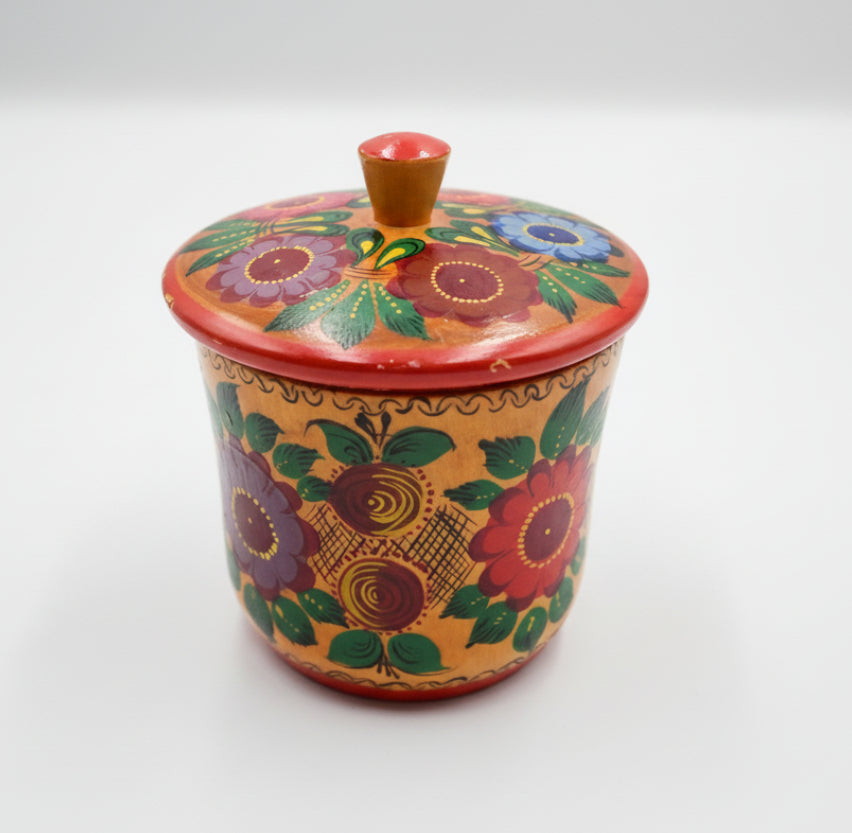 Vintage Russian Hand‑Painted Folk Art Salt Cellar