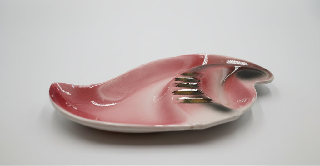 Atomic Era Shell Catchall with Pink Glaze and Slit Detail