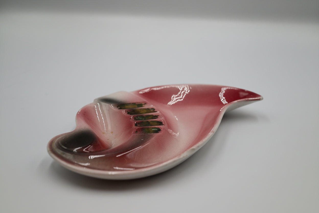 Atomic Era Shell Catchall with Pink Glaze and Slit Detail
