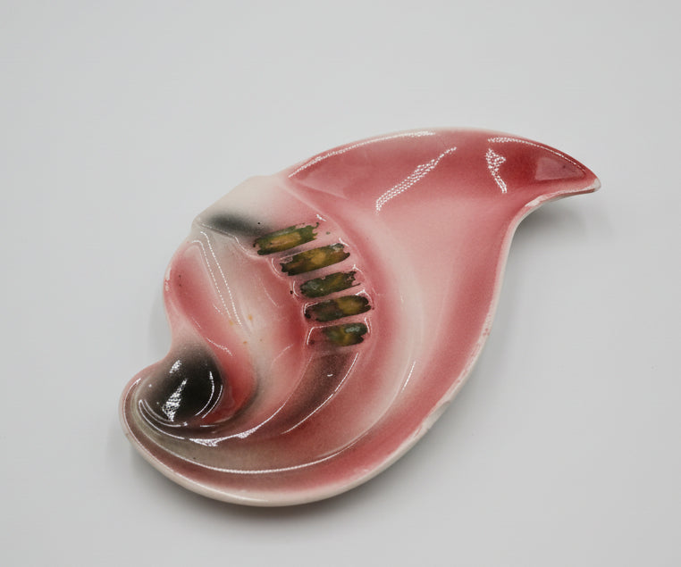Atomic Era Shell Catchall with Pink Glaze and Slit Detail