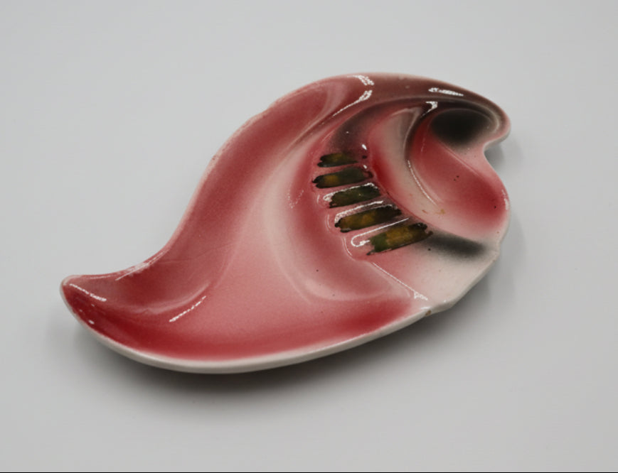 Atomic Era Shell Catchall with Pink Glaze and Slit Detail