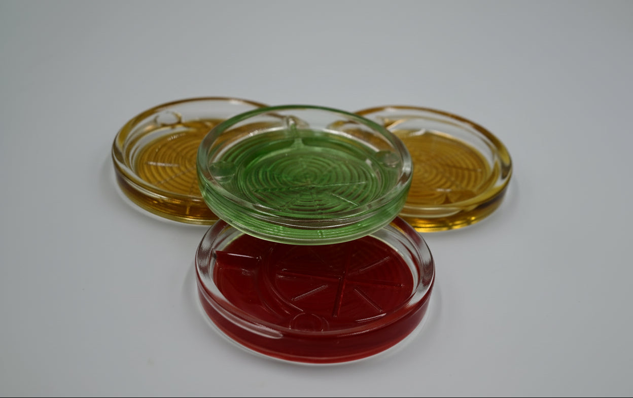 Vintage Glass Shot Coasters Retro Multi‑Use Ashtray 4 pc Set