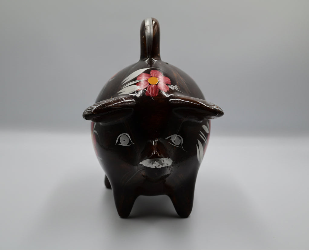 Vintage Hand-Painted Ceramic Folk Art Piggy Bank