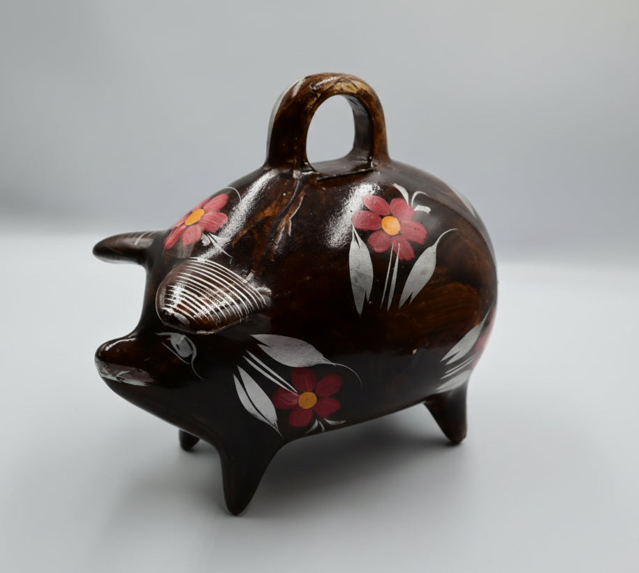 Vintage Hand-Painted Ceramic Folk Art Piggy Bank