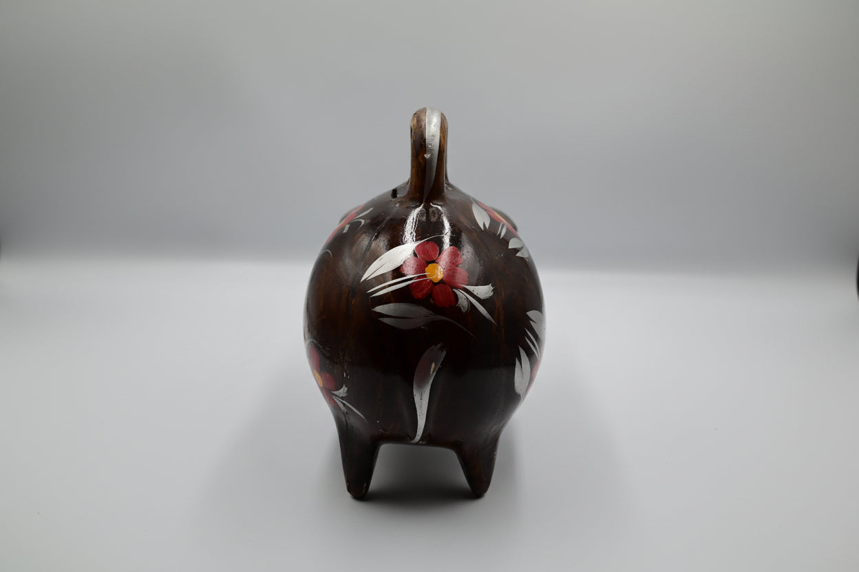 Vintage Hand-Painted Ceramic Folk Art Piggy Bank