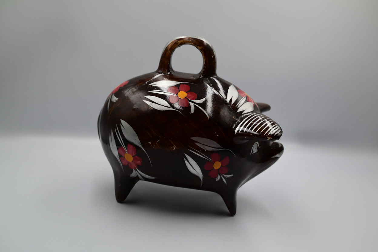 Vintage Hand-Painted Ceramic Folk Art Piggy Bank