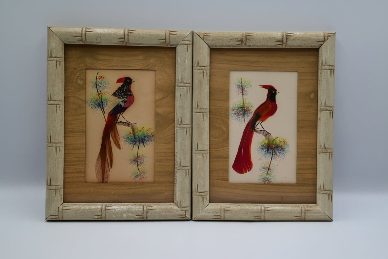 Vintage Feathered Bird‑of‑Paradise 2 Pc Art Set