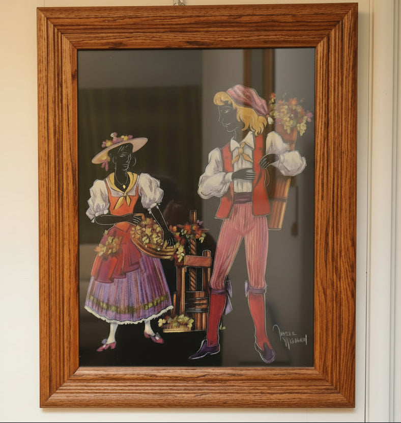 Color-Rich Swiss Folk Flower Cart Duo by Jean Monod