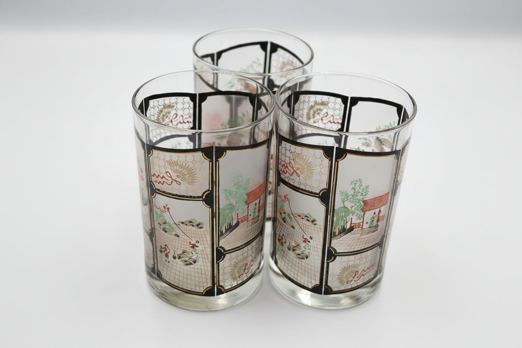 Bold MCM Asian‑Themed Cocktail Glasses Set of 3