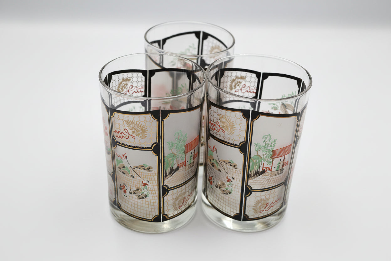 Bold MCM Asian‑Themed Cocktail Glasses Set of 3