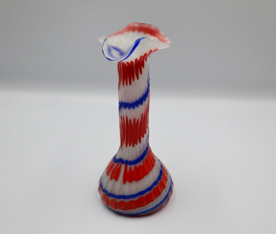 Retro Red & Blue Zigzag Studio Art Glass Vase