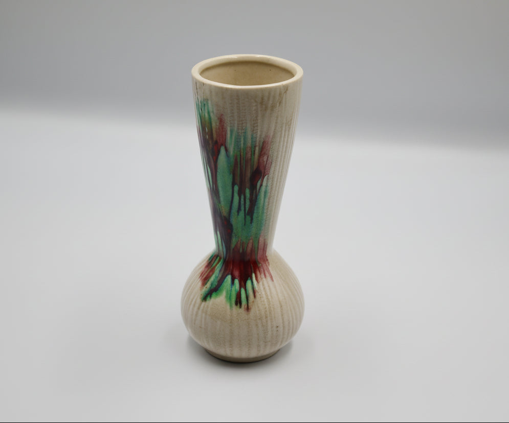 Mid‑Century Modern Studio Pottery Vase with Multicolor Drip Glaze