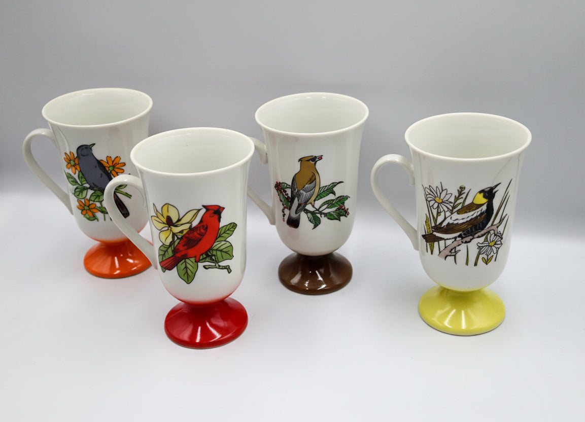 Vintage Fred Roberts Songbird Pedestal Mugs Set of 4