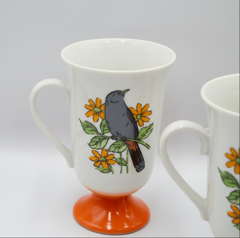 Vintage Fred Roberts Songbird Pedestal Mugs Set of 4