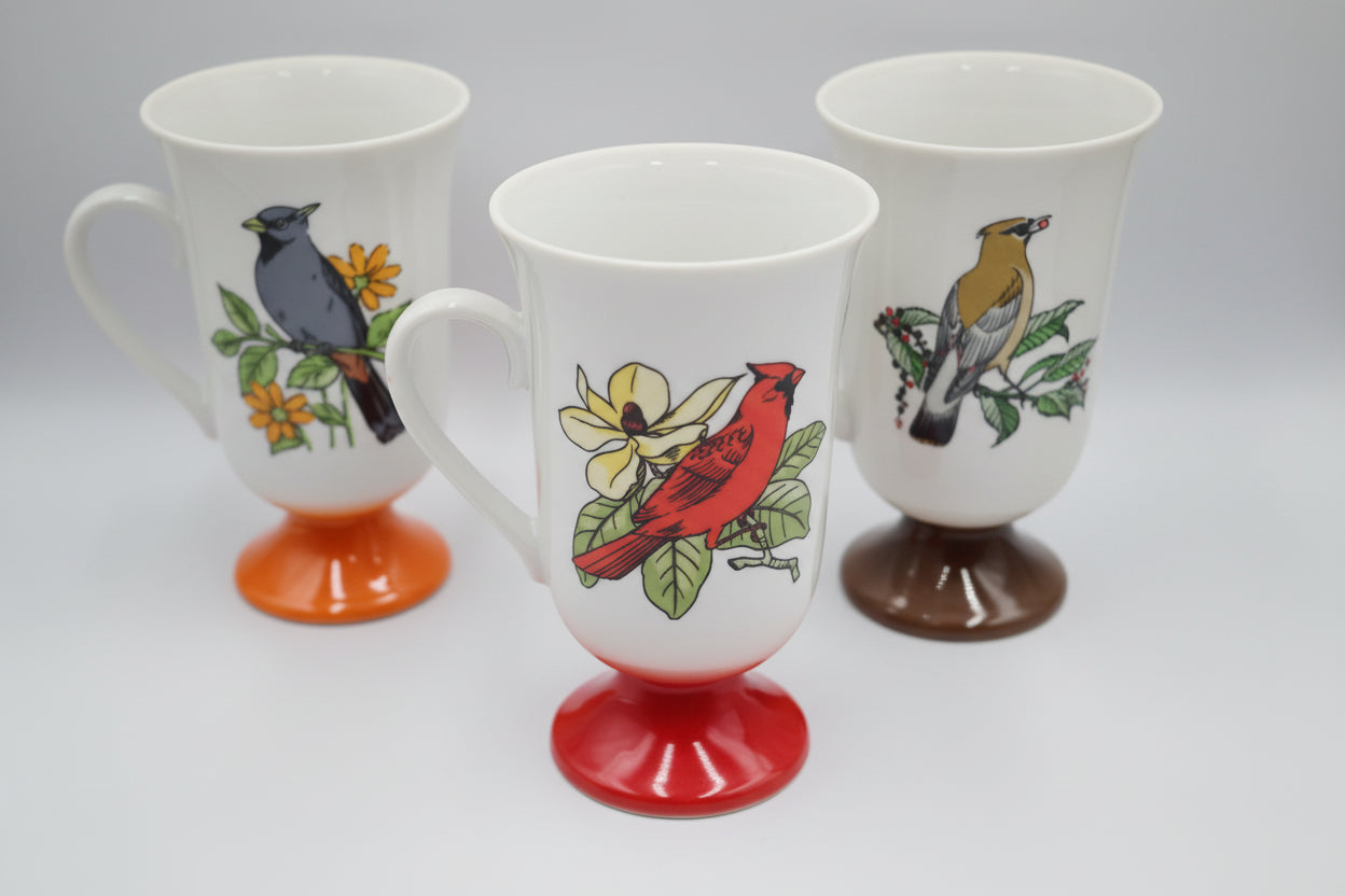 Vintage Fred Roberts Songbird Pedestal Mugs Set of 4