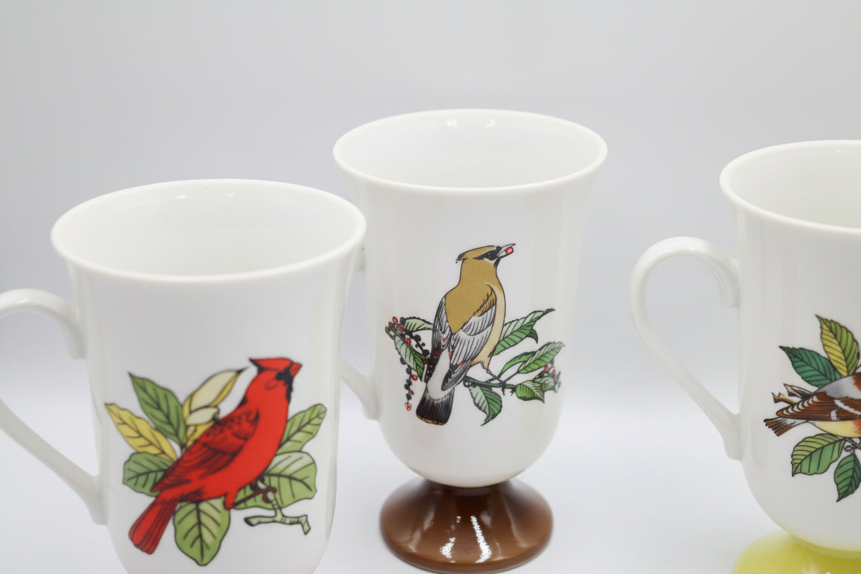 Vintage Fred Roberts Songbird Pedestal Mugs Set of 4
