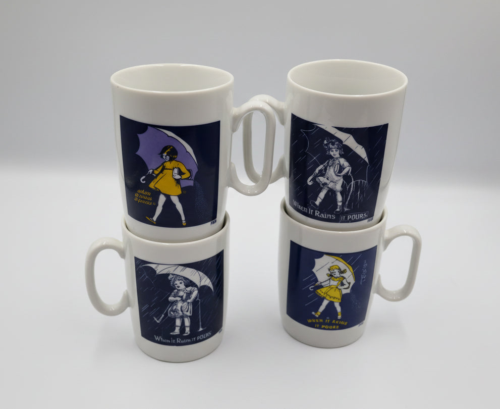 Vintage Morton’s Salt "When It Rains It Pours" Advertising Mugs
