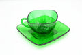 Atomic Era Green Glass Square Teacup & Saucer