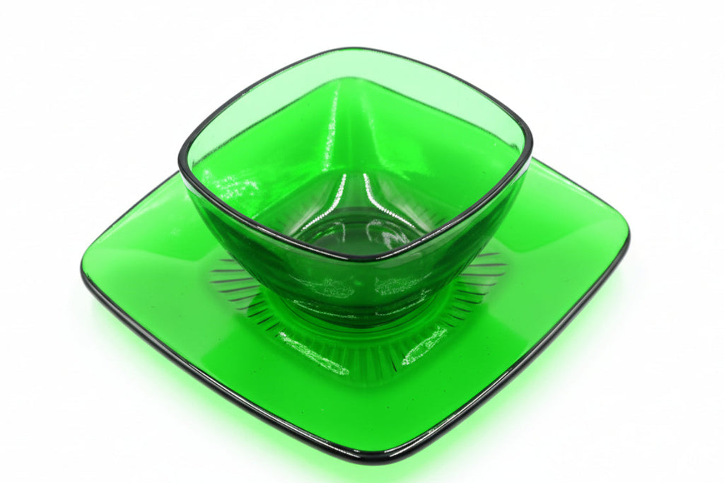 Atomic Era Green Glass Square Teacup & Saucer