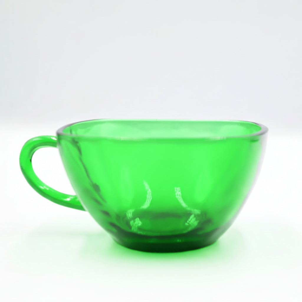 Atomic Era Green Glass Square Teacup & Saucer