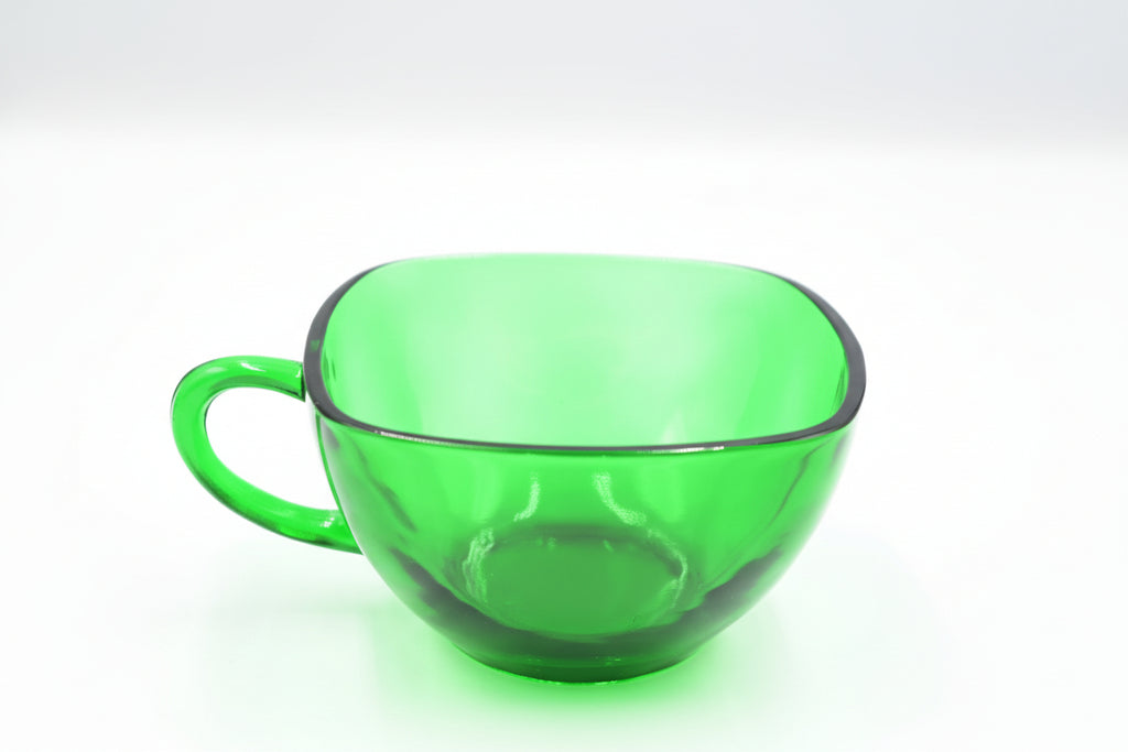 Atomic Era Green Glass Square Teacup & Saucer