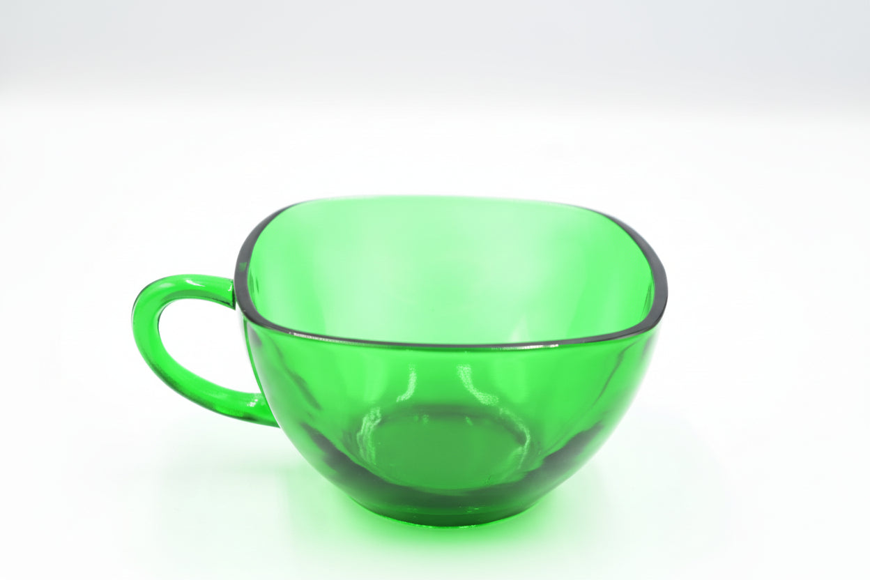 Atomic Era Green Glass Square Teacup & Saucer